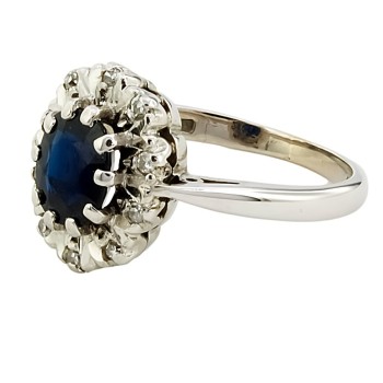 18ct white gold Sapphire/Diamond Cluster Ring size I